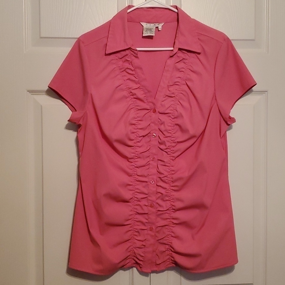 Como Stretch Pink Rouched Button Down Shirt Size XL